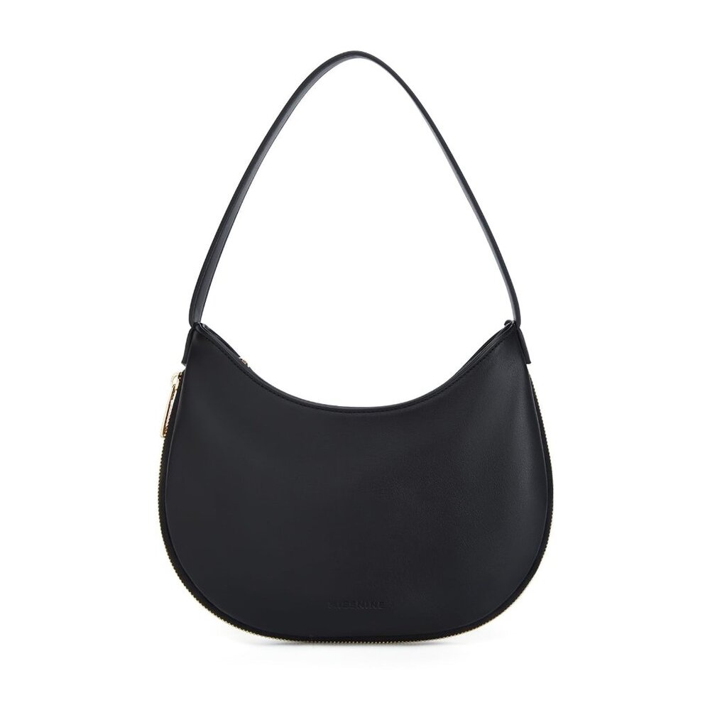 Small Black Vegan Leather Shoulder Bag – Crescent Hobo Purse with Zipper